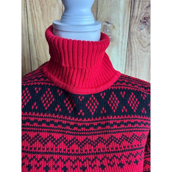 Vintage Boundary Waters Fair Isle Turtleneck Sweater Red Black Women's Size M - Picture 4 of 5